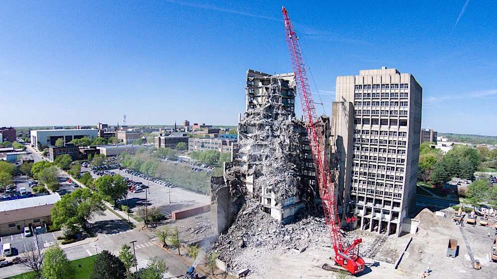 Indiana State University, Statesman Towers demolition photo 1