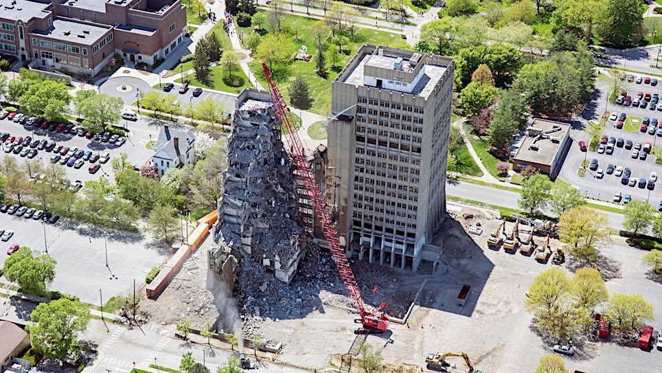 Indiana State University, Statesman Towers demolition photo 14