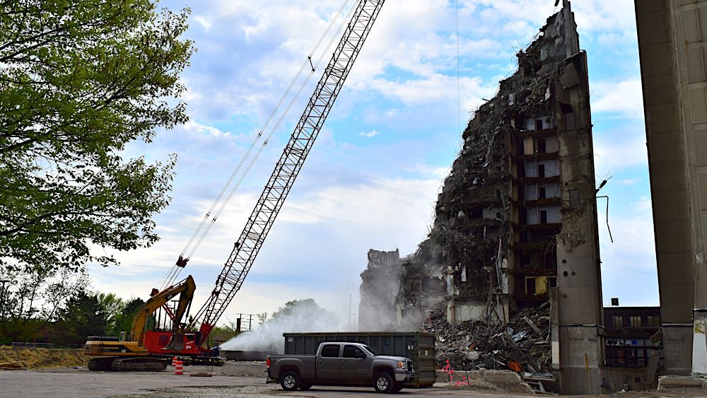Indiana State University, Statesman Towers demolition photo 3